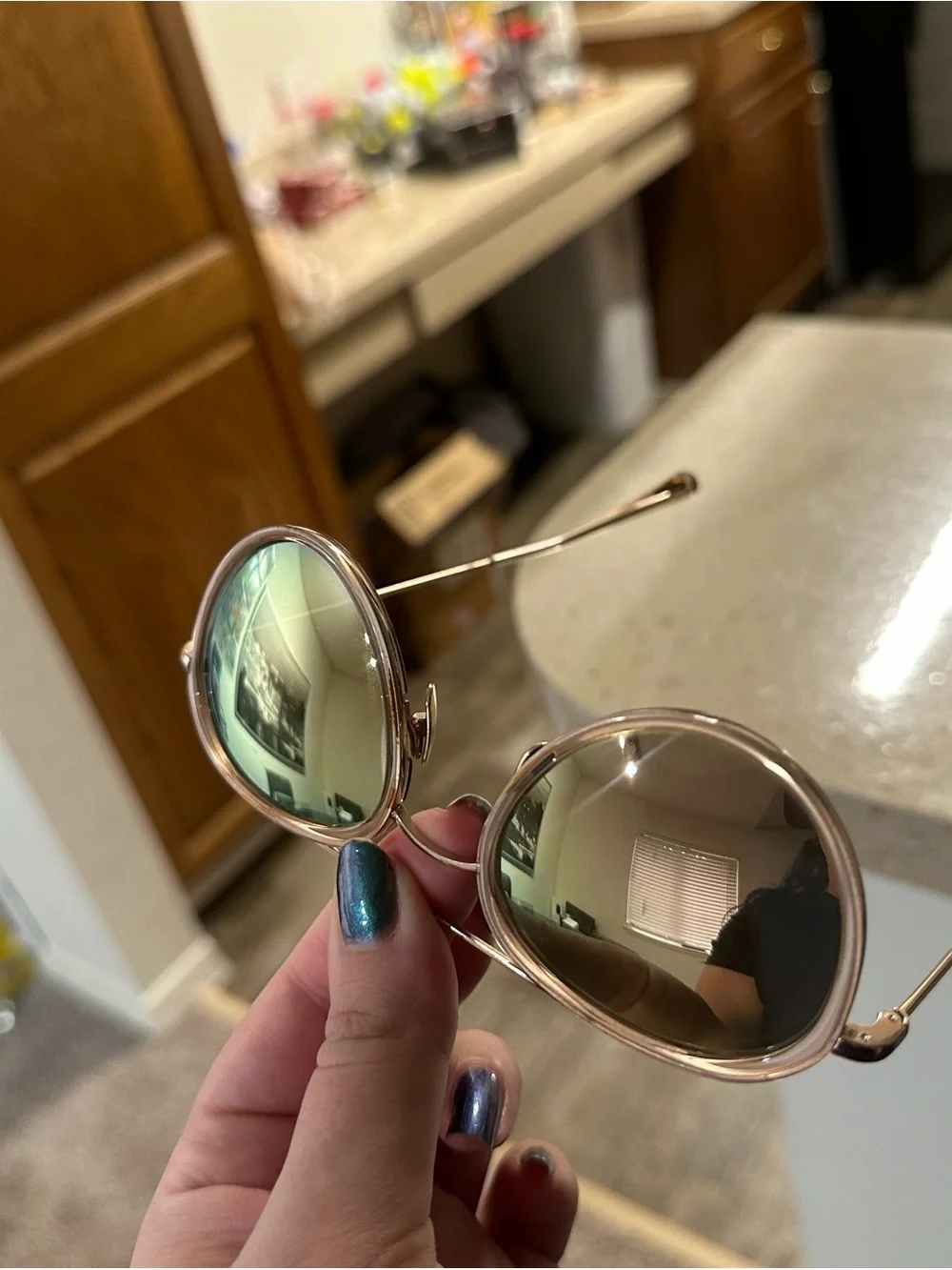 SALT. Rose Gold Frame Sunglasses with Green Lenses mirror